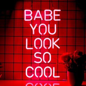 Babe You Look So Cool Pink Neon Retro LED Party Light Bedroom Wall BathroomDecor